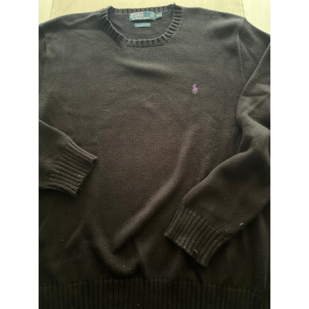 Polo Ralph Lauren Mens XXL Black 100% Pima Cotton Crewneck Sweater Purple‎ Pony